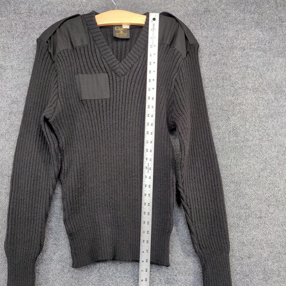 Citadel Mens Ribbed Sweater Black 44 V-Neck Patch Wool Vintage Great Britain - Picture 10 of 12